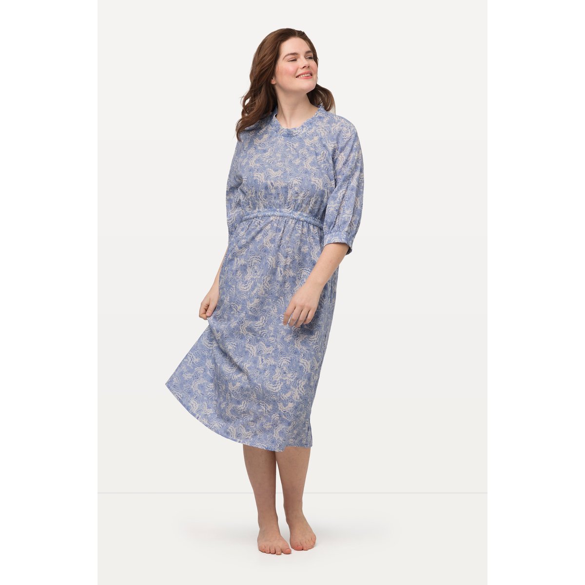 Robe, col rond, cordon, manches 3/4 violet bleu, ULLA POPKEN