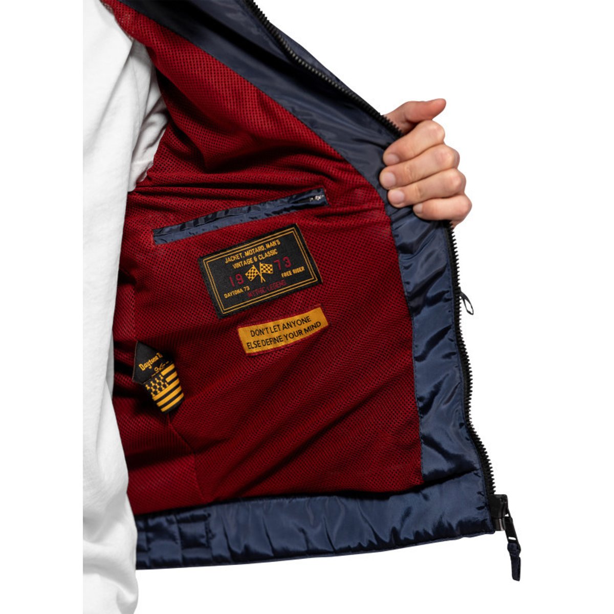 Blouson Gilmer marine à coupe droite pourvu d'un col à boutons pression bleu foncé, DAYTONA