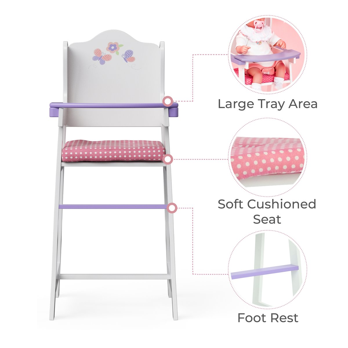 Chaise Haute Poupée avec Coussin, LITTLE PRINCESS blanc, TEAMSON KIDS