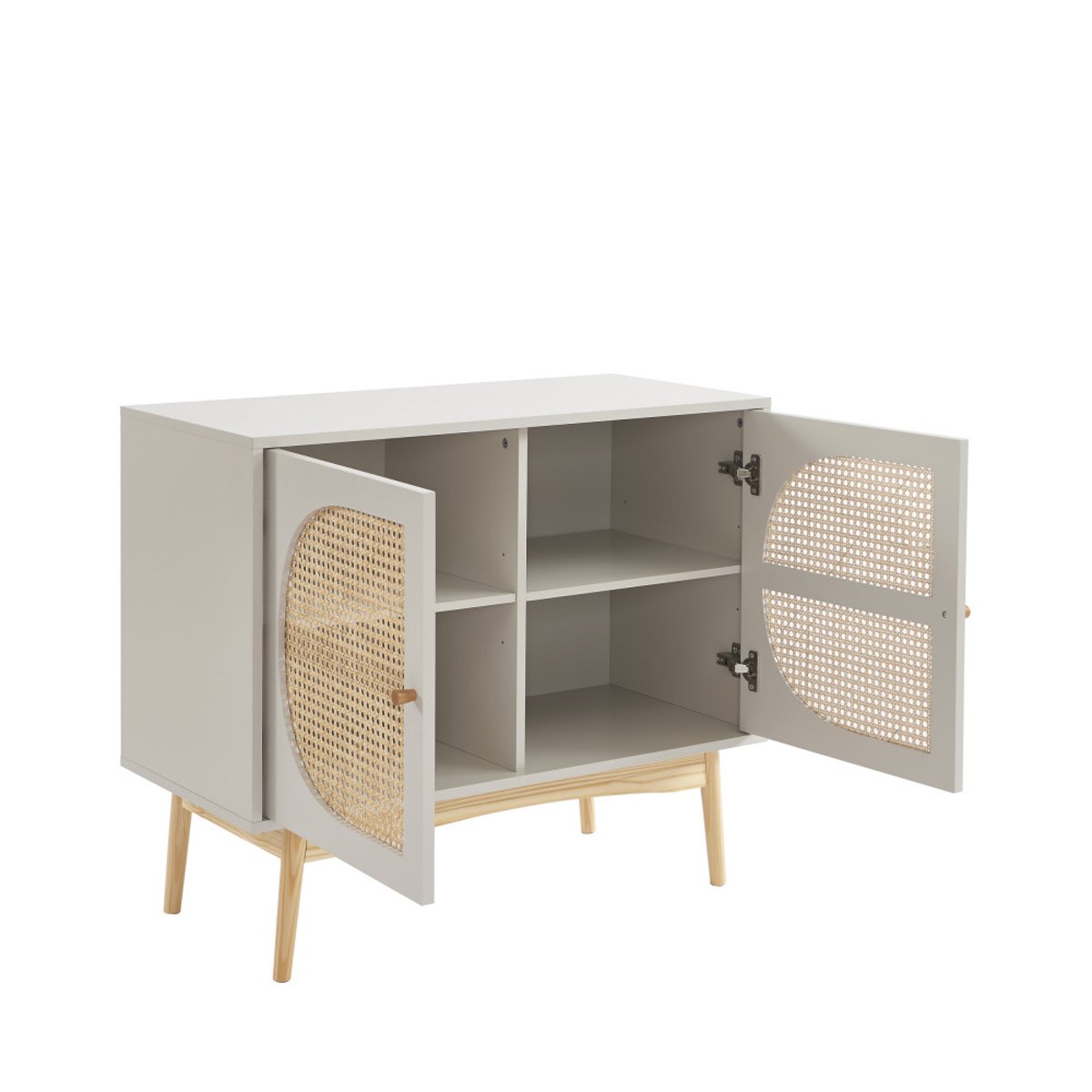 Buffet 2 portes en bois et cannage L90cm- CANNO gris perle, DRAWER