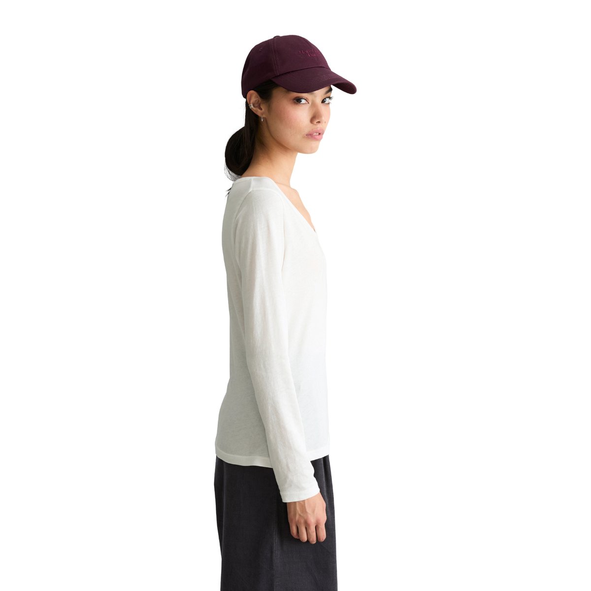 T-shirt à manches longues ajusté en jersey à mailles lâches blanc, MARC O’POLO DENIM