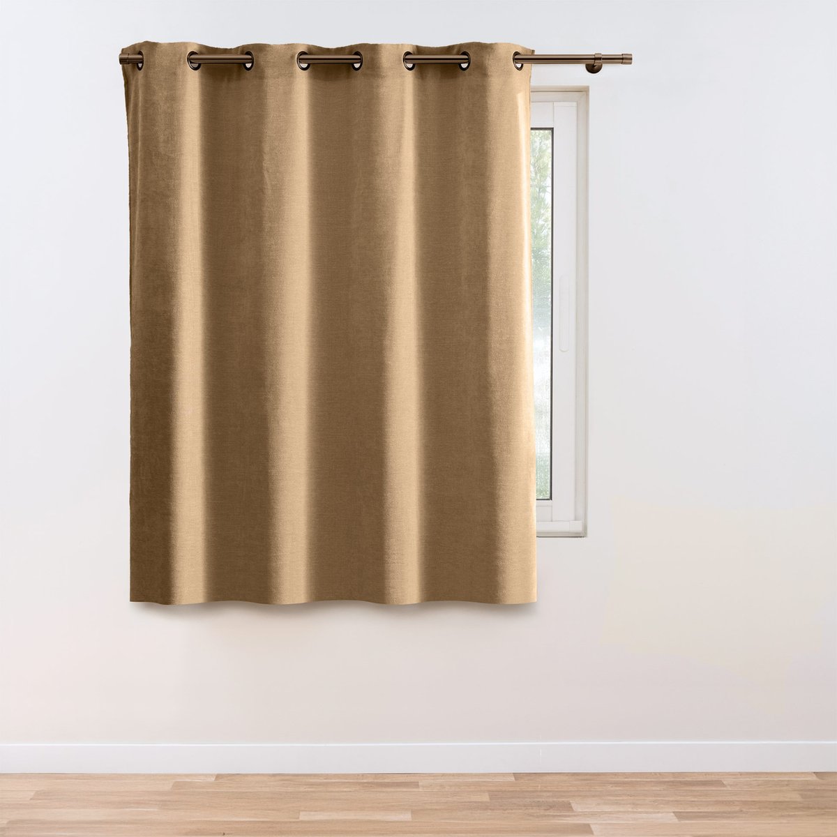 Rideau tamisant à œillets en velours chenille marron, DOUCEUR D'INTÉRIEUR