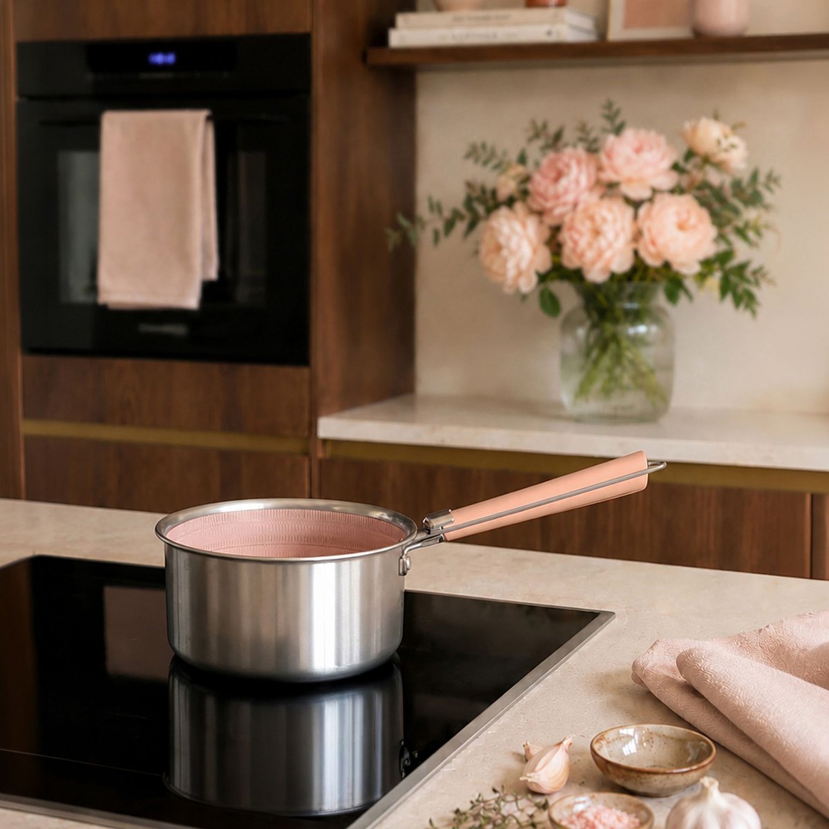 Casserole 16cm en acier inoxydable, AGLAE rose, MENASTYL