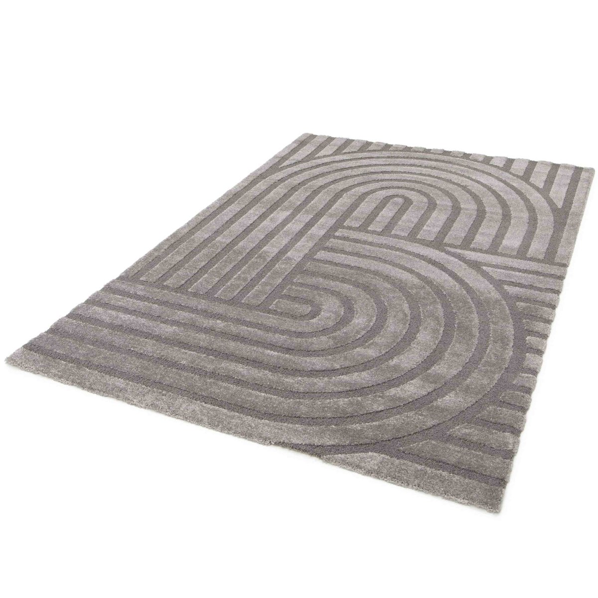Tapis shaggy rectangulaire en polyester et polypropylène, ARCHE gris, OVIALA