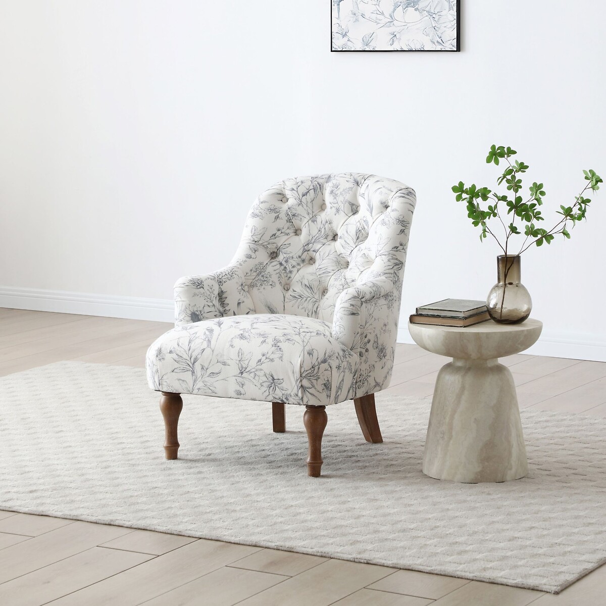 Bonnie Floral Buttoned Accent Chair beige/floral print, SO'HOME
