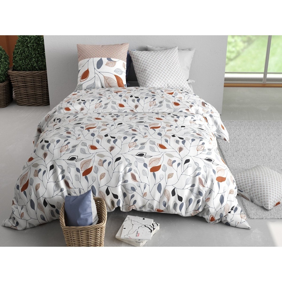 Housse couette + taie Floria blanc, EDEN