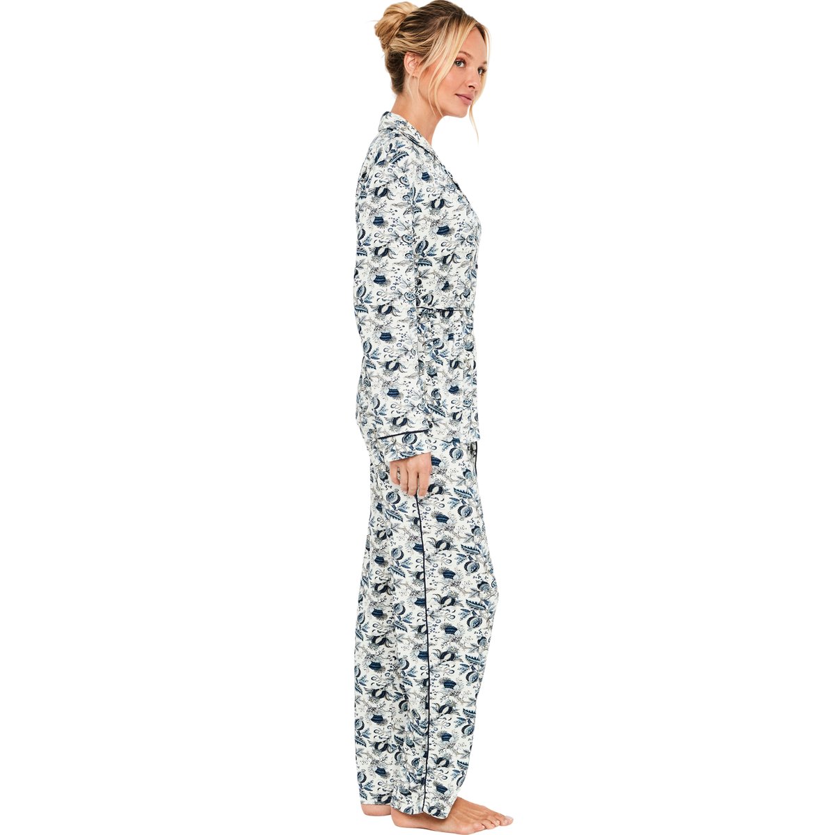 Pyjama pantalon droit chemise manches longues Chic Bamboo bleu, SELMARK