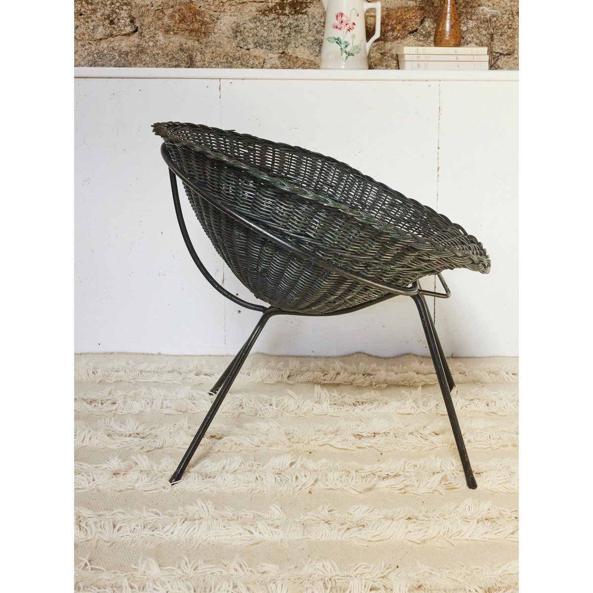 Fauteuil en osier Jakob N°1287 - Bon état noir, DEBONGOUT