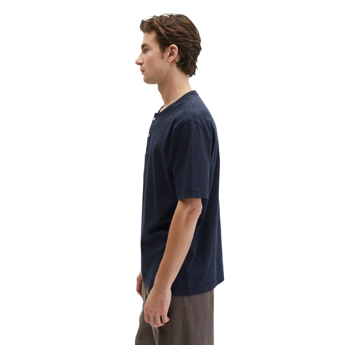 T-shirt DfC Henley regular en jersey slub doux bleu foncé, MARC O'POLO