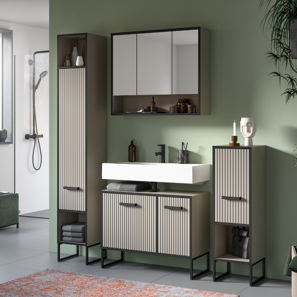 Colonne de salle de bain 1 porte AURA beige, CALICOSY
