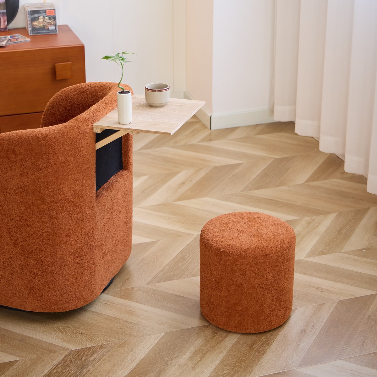 Fauteuil pivotant et pouf, tissu, HALMSTAD terracotta, NORDLYS