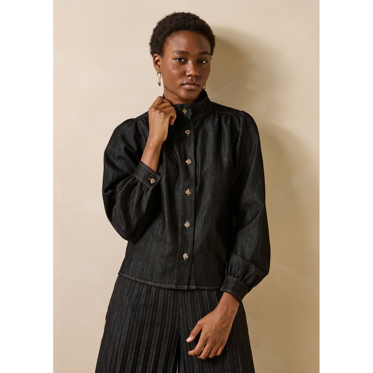 Chemise en denim manches longues noir, LA FEE MARABOUTEE