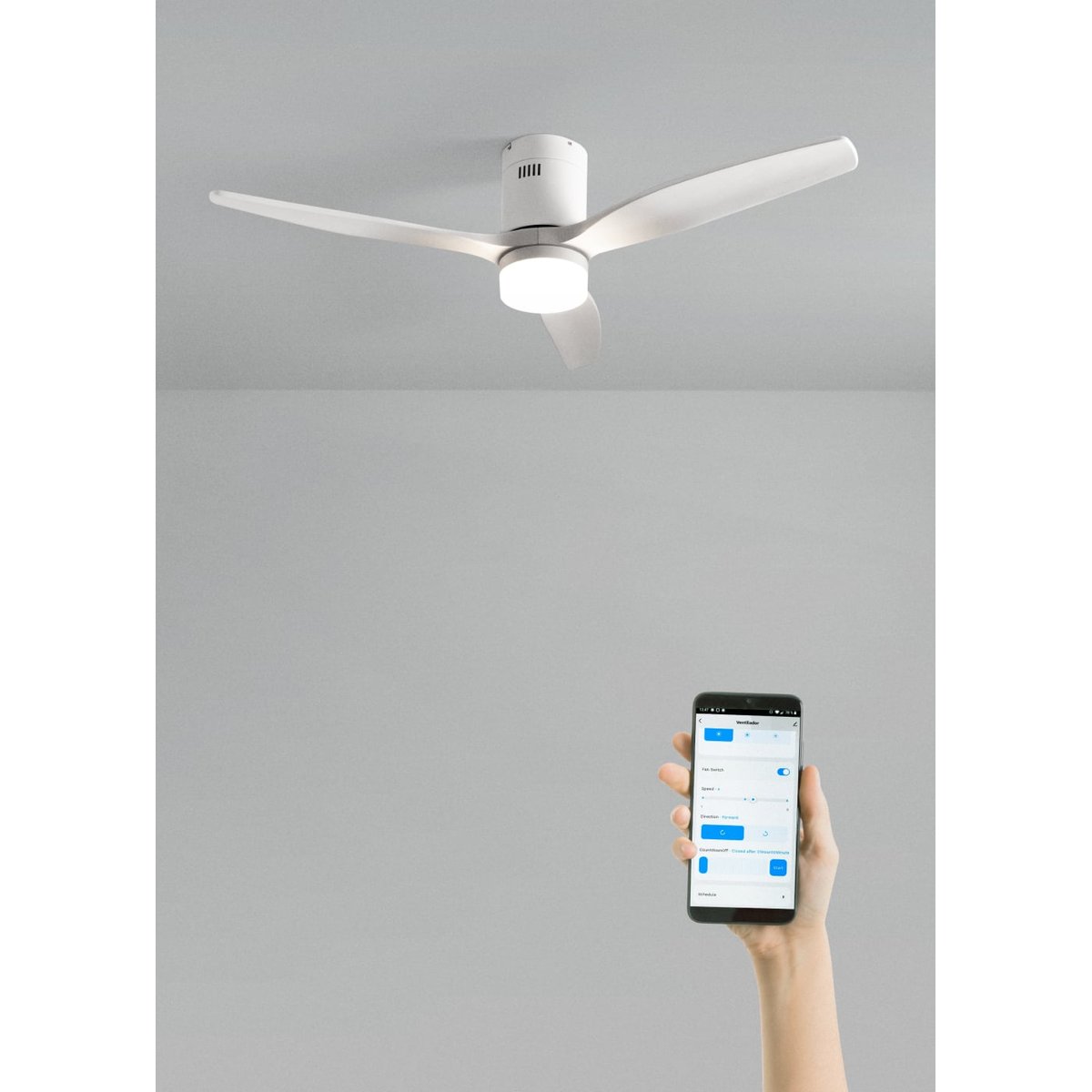 Ventilateur de plafond 40W avec lumière et Wi-Fi WIND CALM NATURAL WOOD blanc/blanc, CREATE
