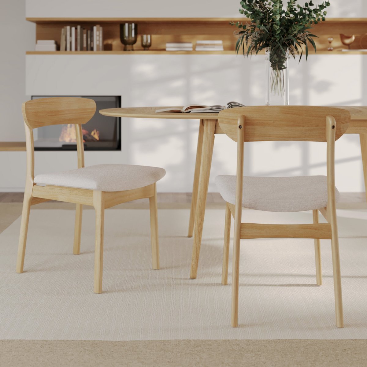 Lot de 2 chaises en tissu - LANA beige et bois clair, MAISON PAVANE