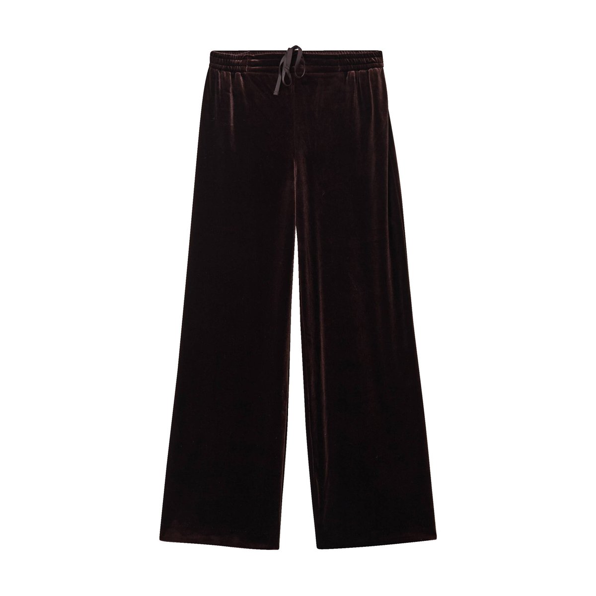 Pantalon large taille haute en velours marron foncé, BONOBO