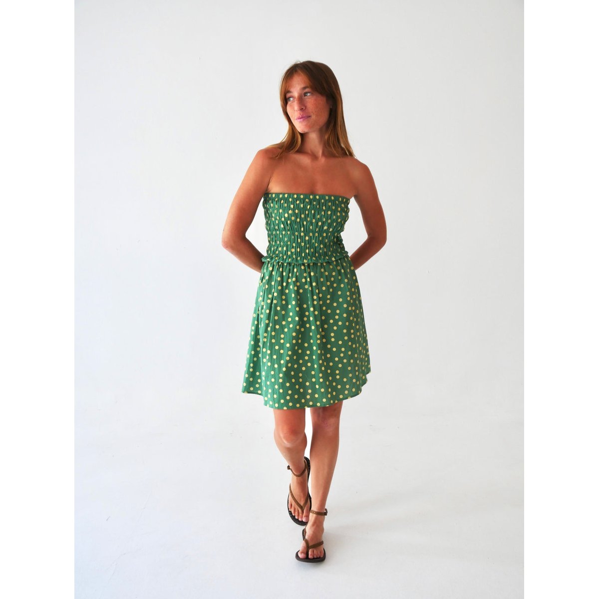 Robe courte bustier à pois EMILY vert / jaune, MINDTRAVELER