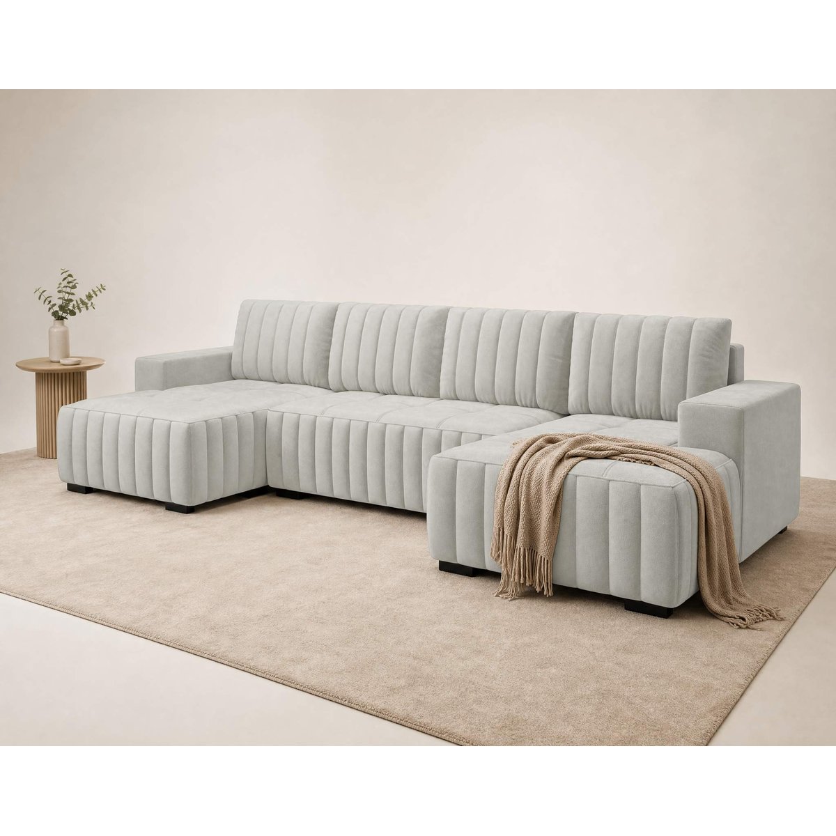 Canapé Panoramique Convertible Velours 7 places - LAZARE blanc, LISA DESIGN