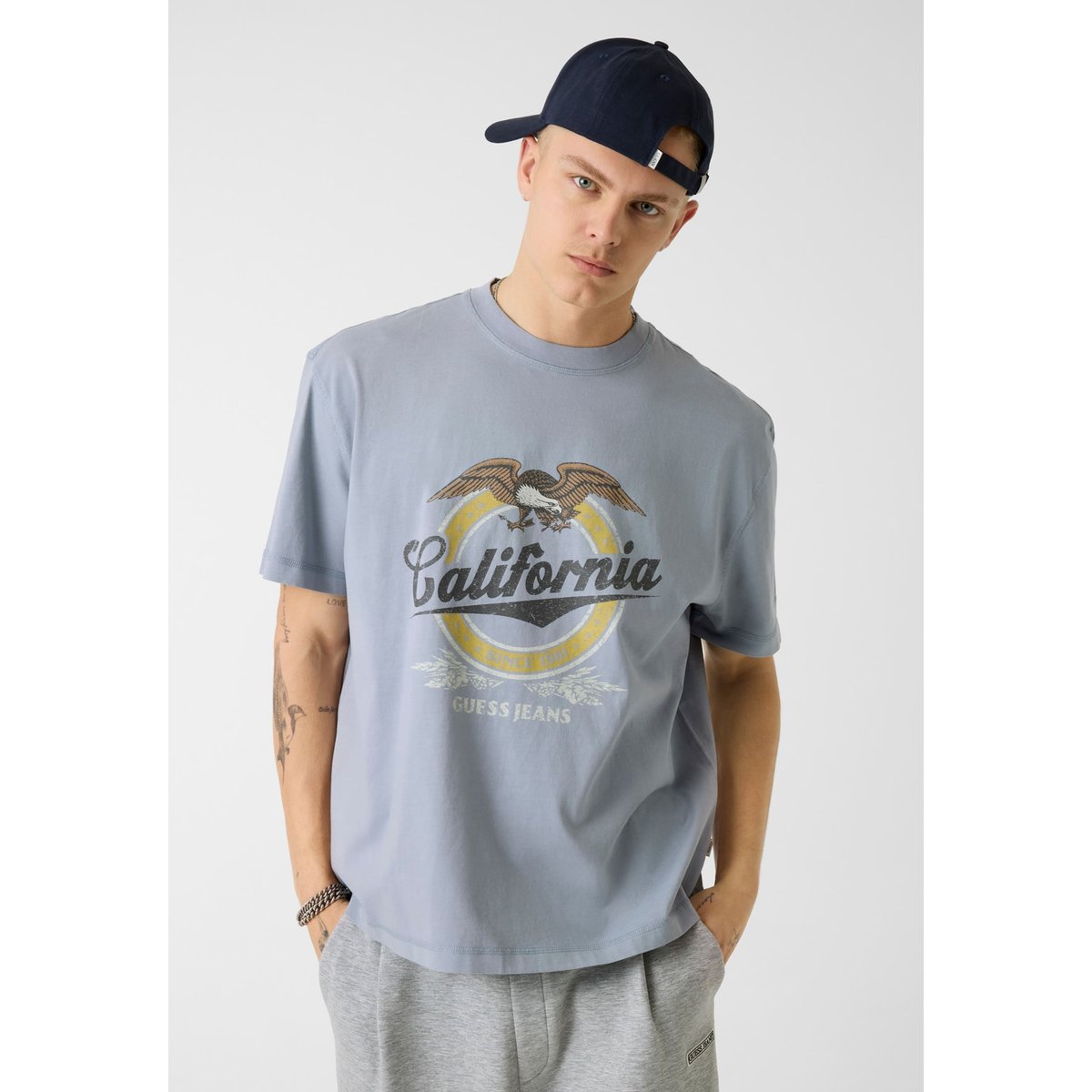 T-Shirt Imprimé Oversize Fit bleu clair, GUESS