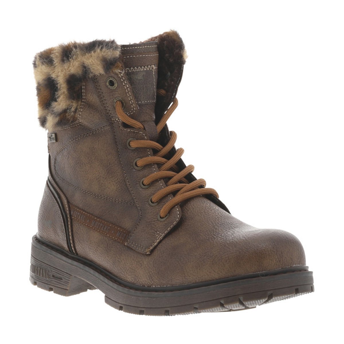 Bottines noires à talon décroché bas avec un zip et des lacets ronds marron, MUSTANG