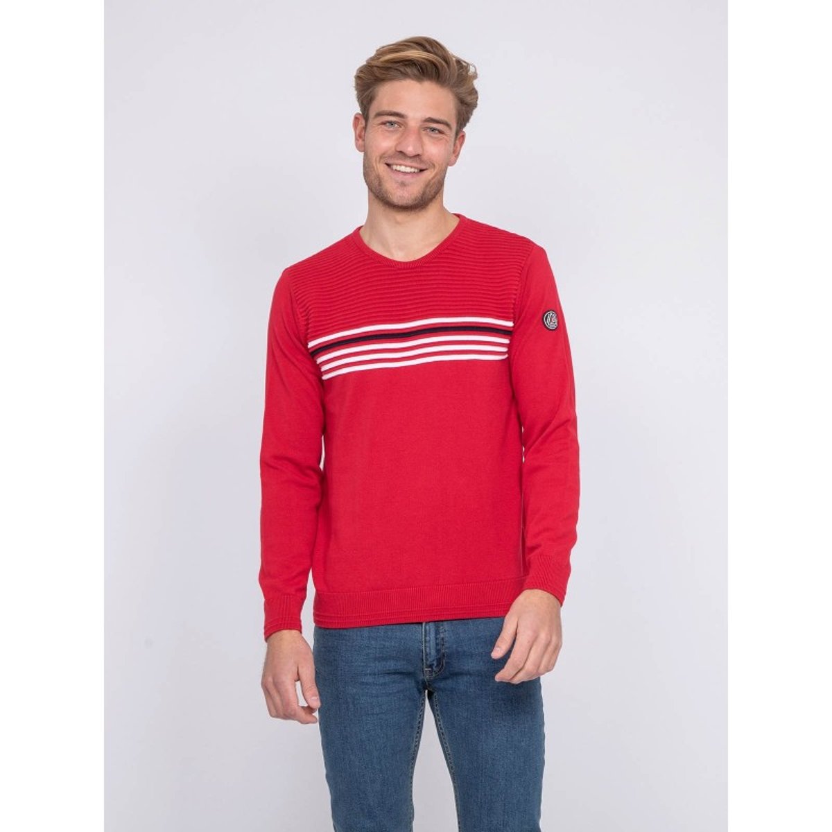 Pull Fin Col Rond Coton Action rouge, RITCHIE