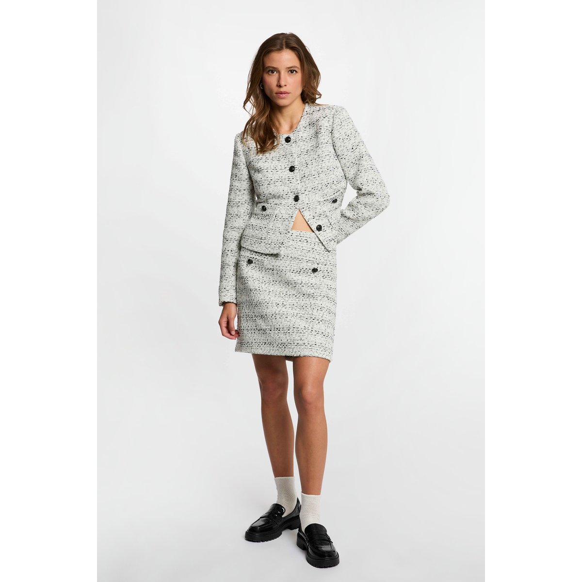 Jupe courte tweed ivoire, MORGAN
