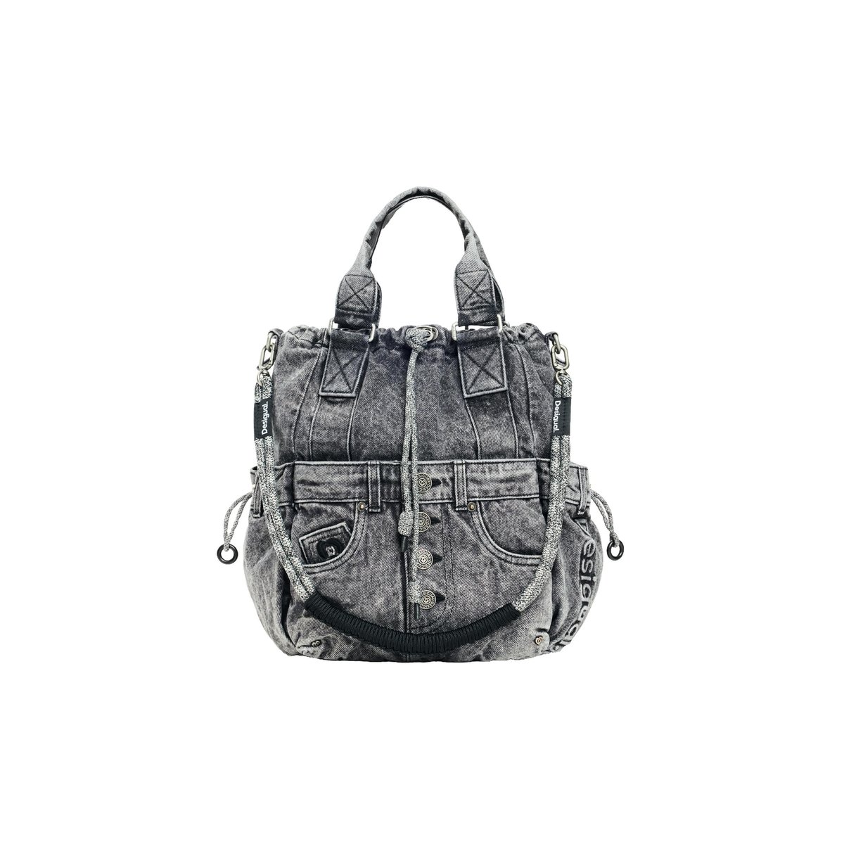 sac à dos multiposition en denim de taille moyenne noir, DESIGUAL