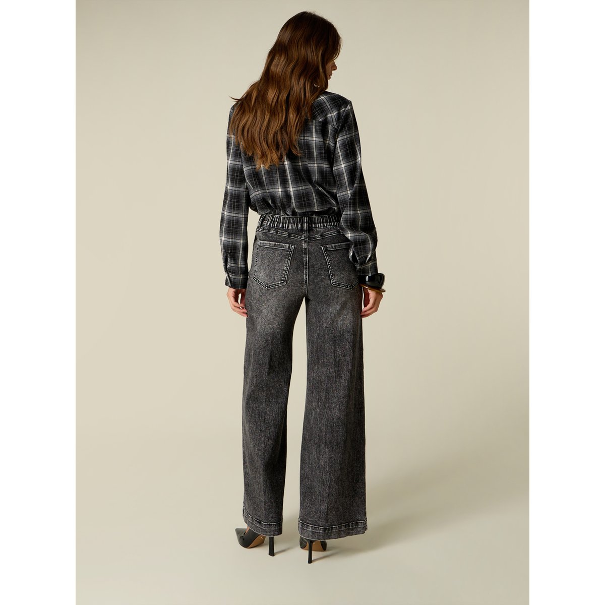 Jean wide leg délavage stone washed gris, OLTRE