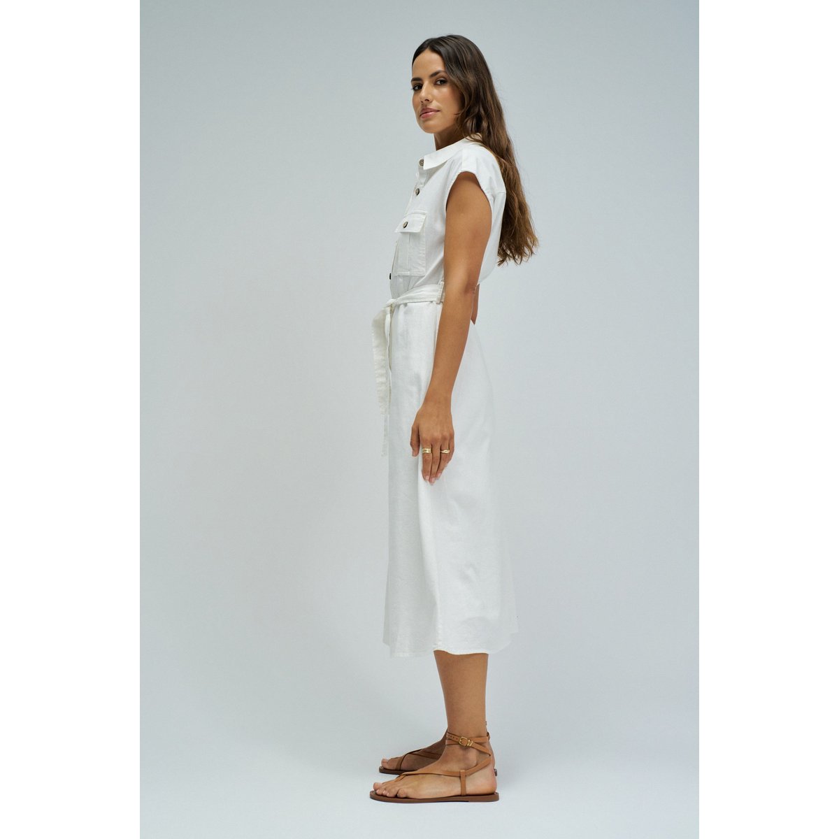 ROBE MIDI EN LIN blanc, SALSA JEANS