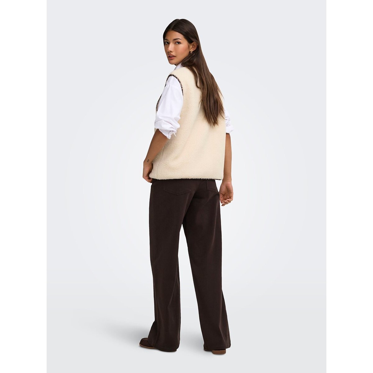 Veste sans manches en sherpa ecru, ONLY