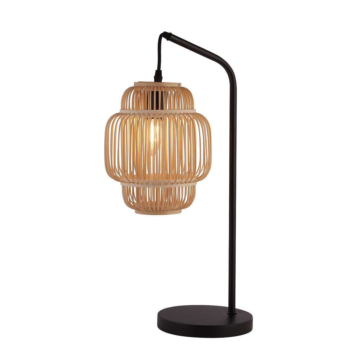 Pinellas Black Metal Table Lamp with Bamboo Shade black, SO'HOME