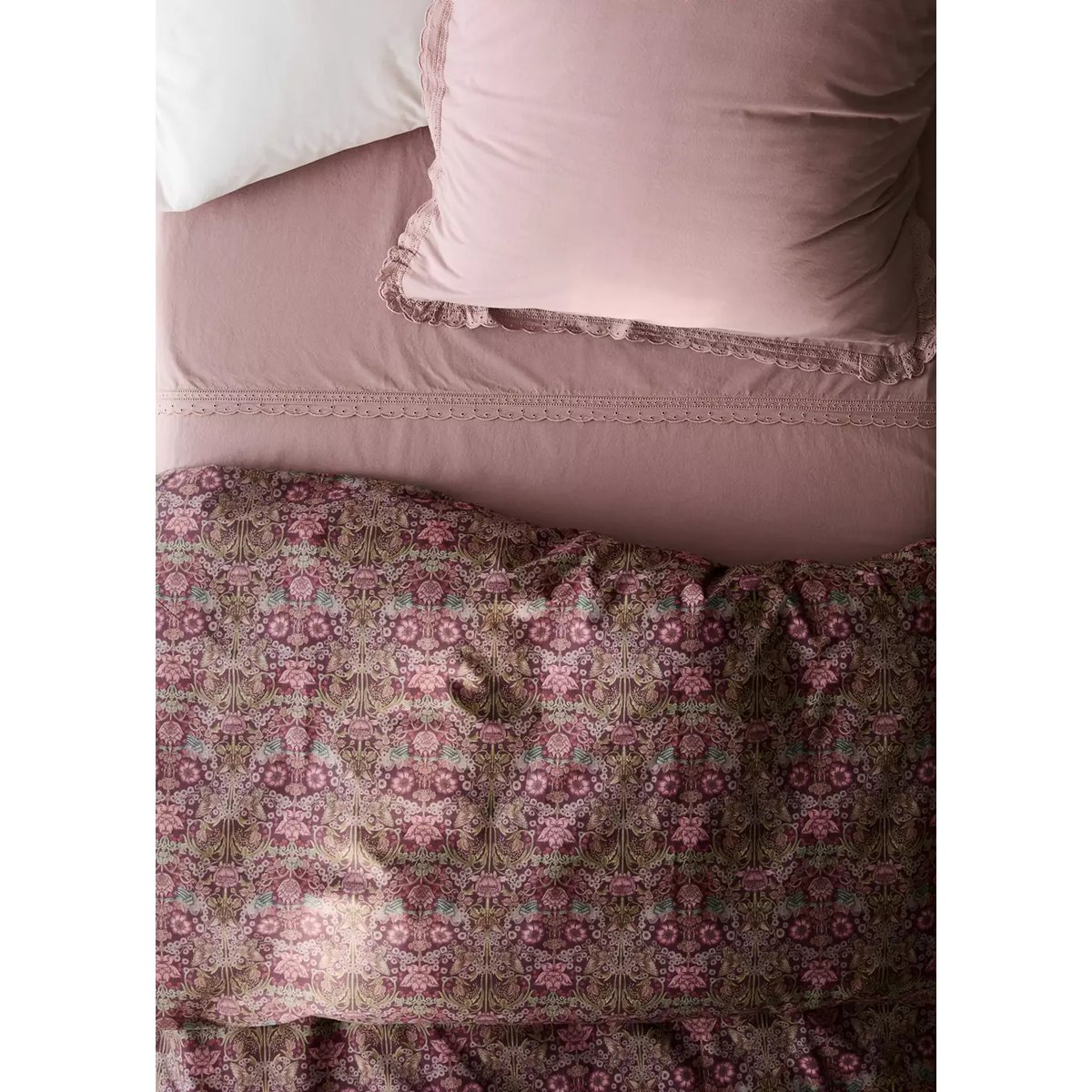 Housse de couette percale de coton imprimé fleuri lit 90 cm prune, MANGO HOME