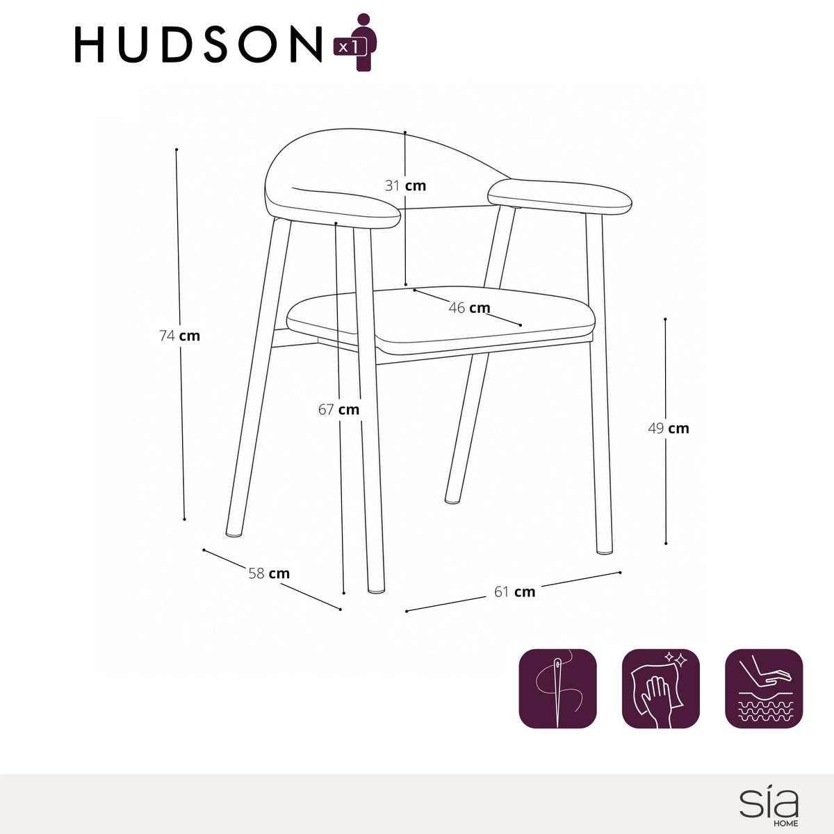 Lot de 2 chaises en velours chenillé HUDSON crème, SIA HOME