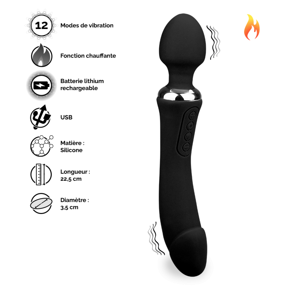 Vibromasseur puissant Wand 2-en-1 chauffant Treat noir, LOVE AND VIBES