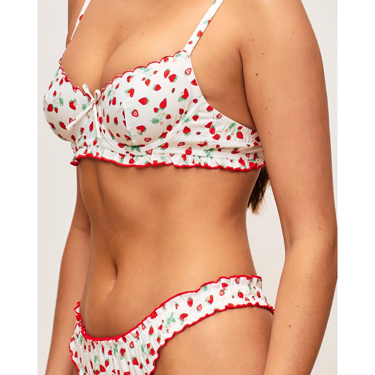 Soutien-gorge corbeille en popeline de coton à motif fraises BRUNCHCLUBBIZ ecru, UNDIZ