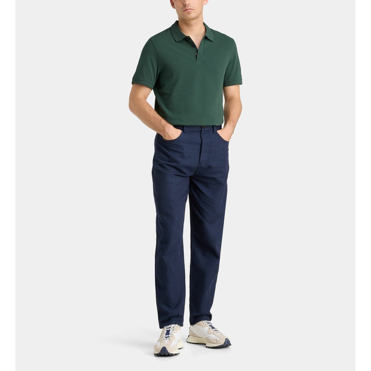 Pantalon rinpant droit en coton bleu gris, GALERIES LAFAYETTE