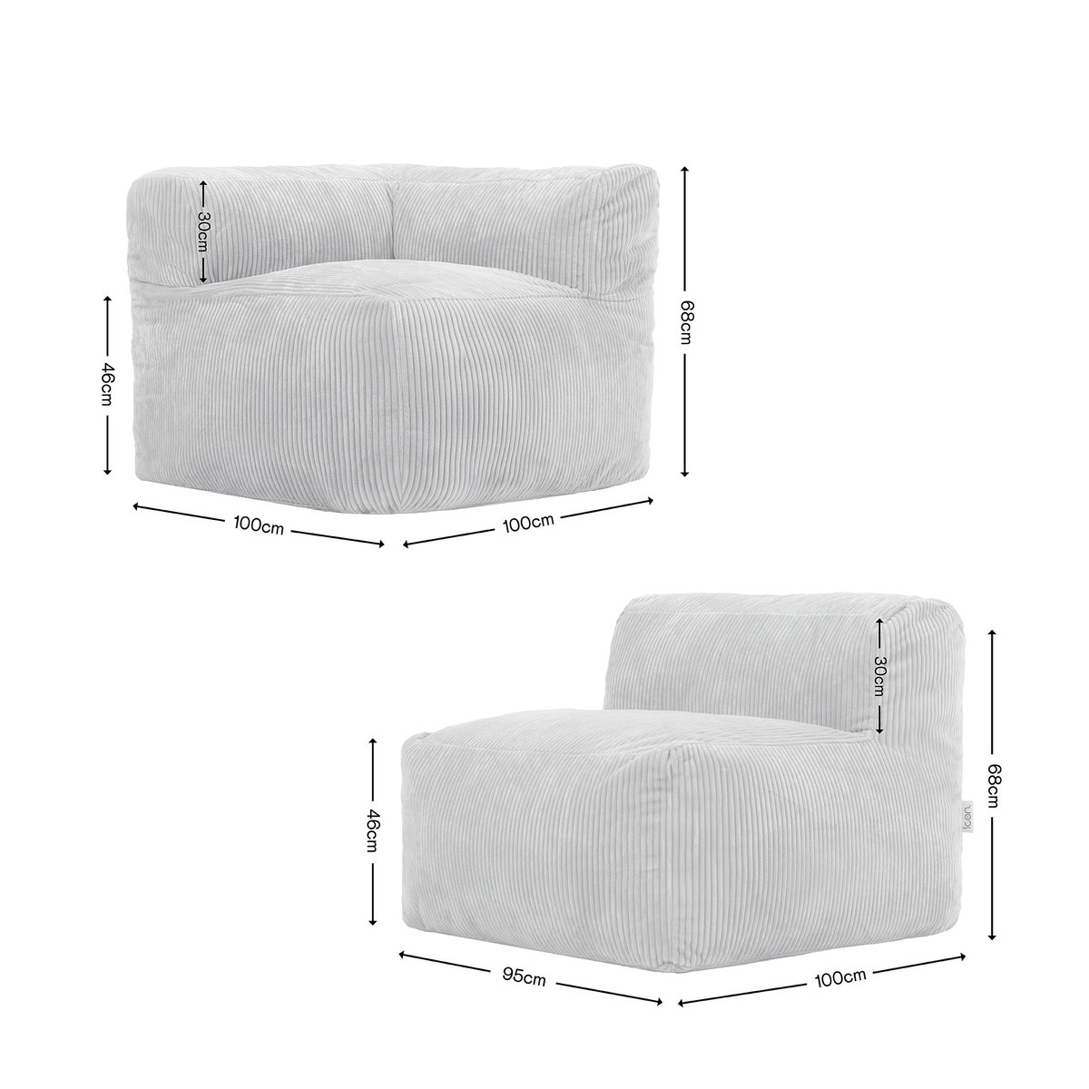 Ensemble canapé poufs 2 pièces : angle et fauteuil - ZEN gris, ICON