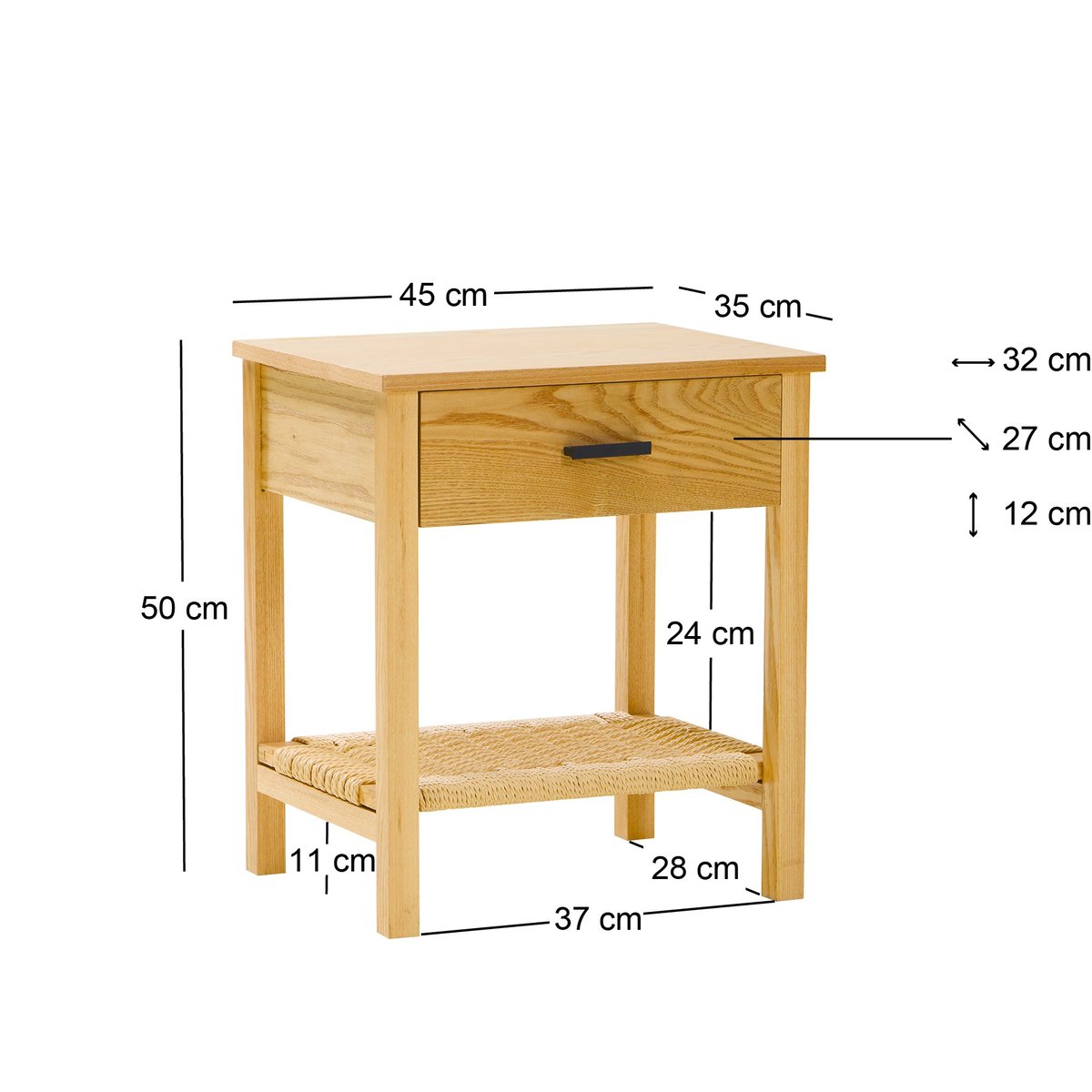 Table de chevet 1 tiroir,bois et corde, TENDO bois naturel, NORDLYS