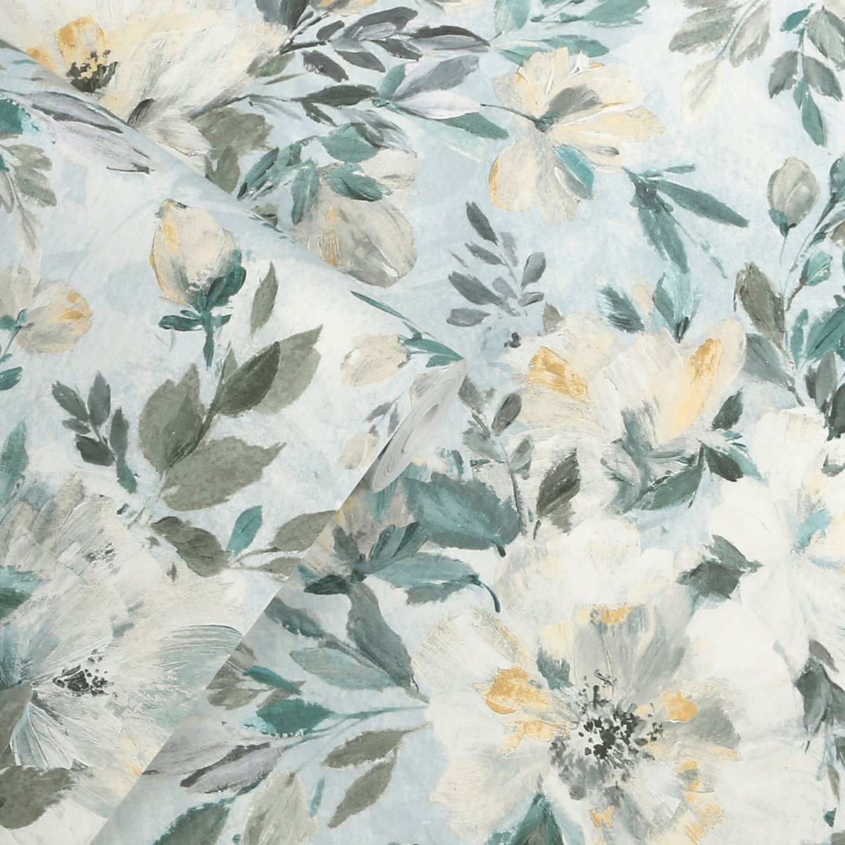 Papier peint Fleurs de pivoine Elowen vert pastel, beige, LAURA ASHLEY