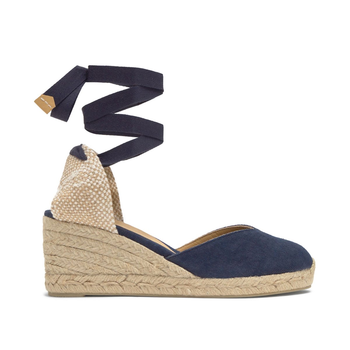 Espadrilles compensées en jute tressée à découpe en V CHIARA PLATFORM bleu foncé, CASTANER