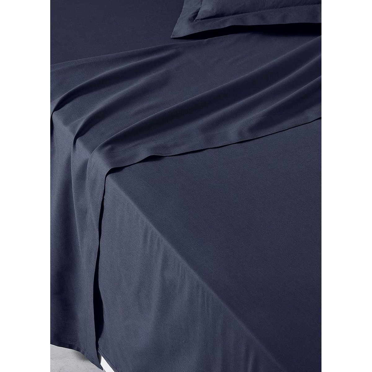 Drap plat pour lit 2 personnes uni ESSENTIAL bleu marine, TODAY