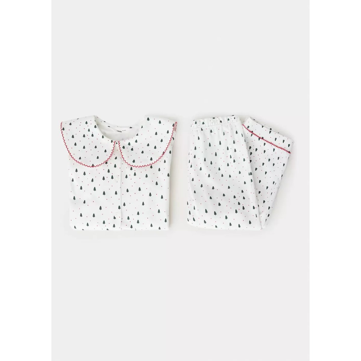 Pyjama complet en coton avec petits arbres blanc cassé, MANGO BABY