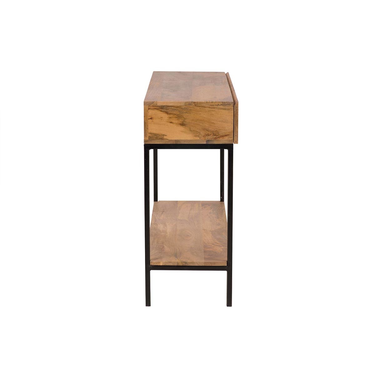 Console industrielle avec rangements 2 tiroirs en bois manguier massif et métal noir L110 cm YPSTER bois clair / noir, MILIBOO