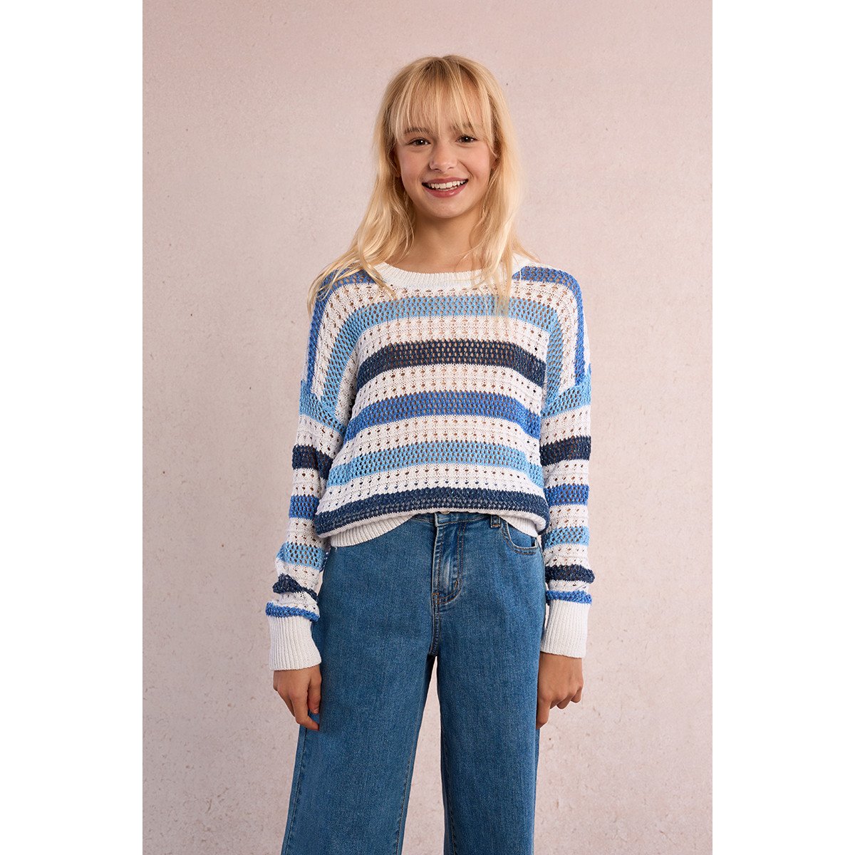 Pull rayé, maille ajourée bleu, MOLLY BRACKEN GIRL