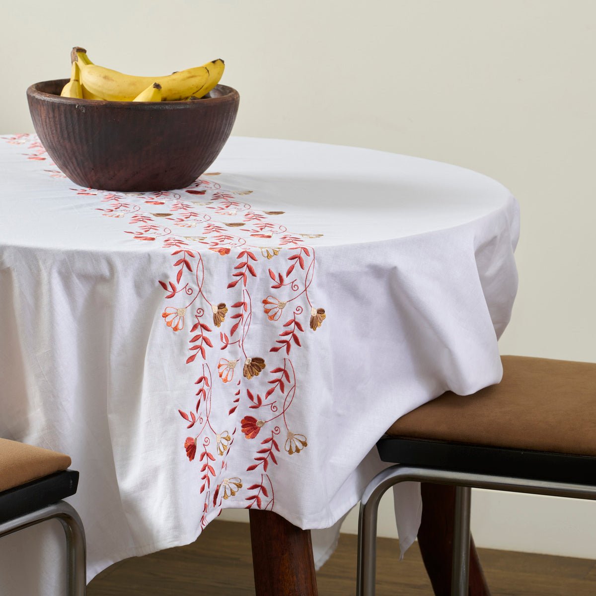Nappe Floressa - Coton lavé brodé blanc, TRADITION DES VOSGES