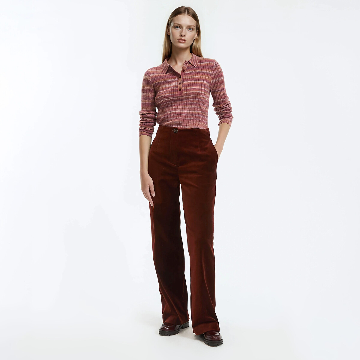 Signatures Eulalie Wide Leg Trousers in Smooth Velour hazel brown, LA REDOUTE COLLECTIONS