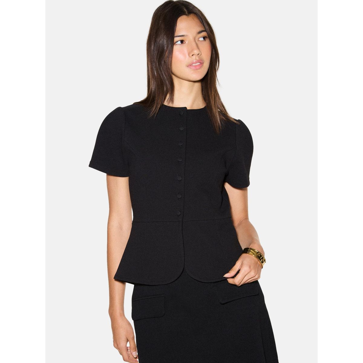 Veste à manches courtes et basque noir, NEXT