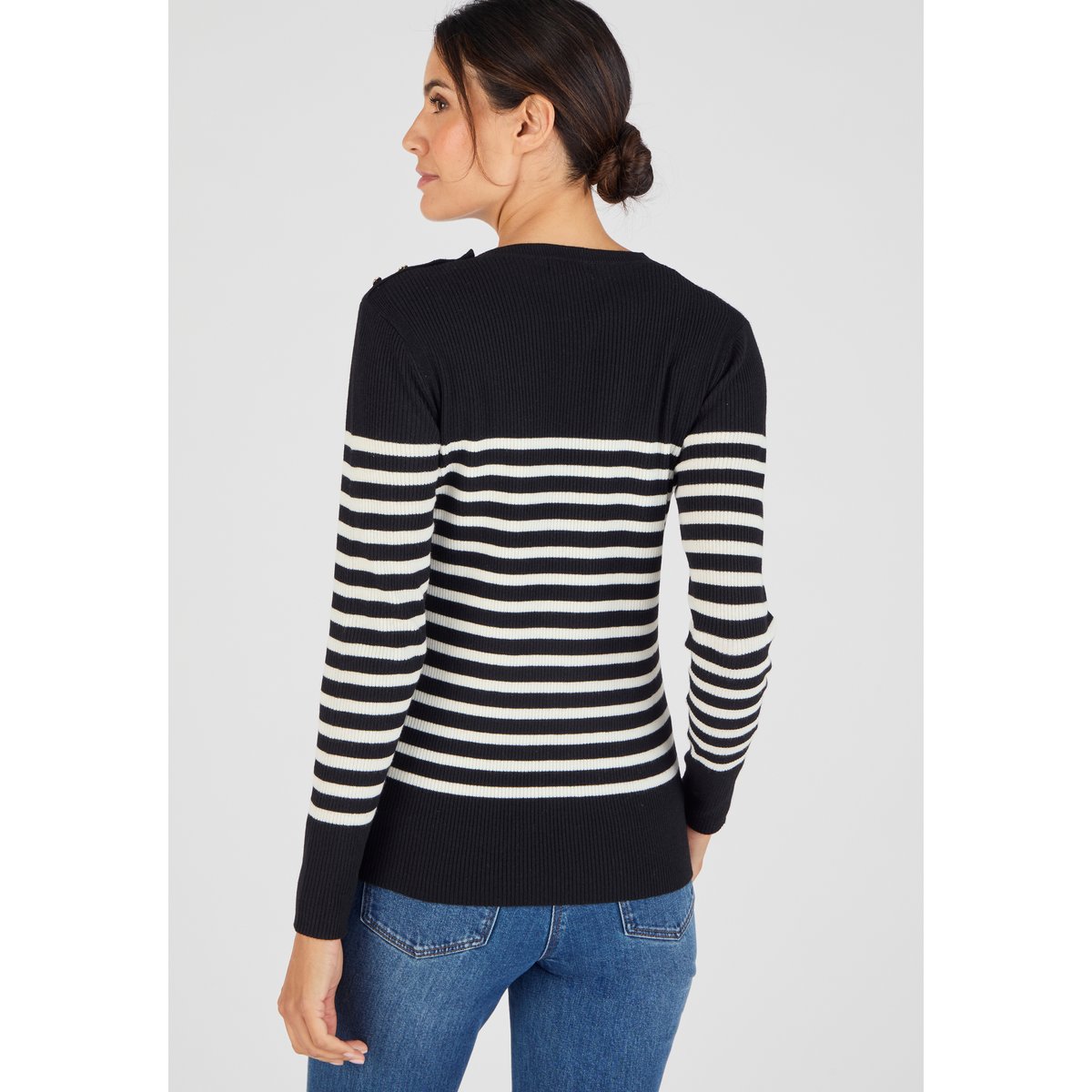 Pull côtelé uni ou rayé Thermolactyl noir rayé, DAMART
