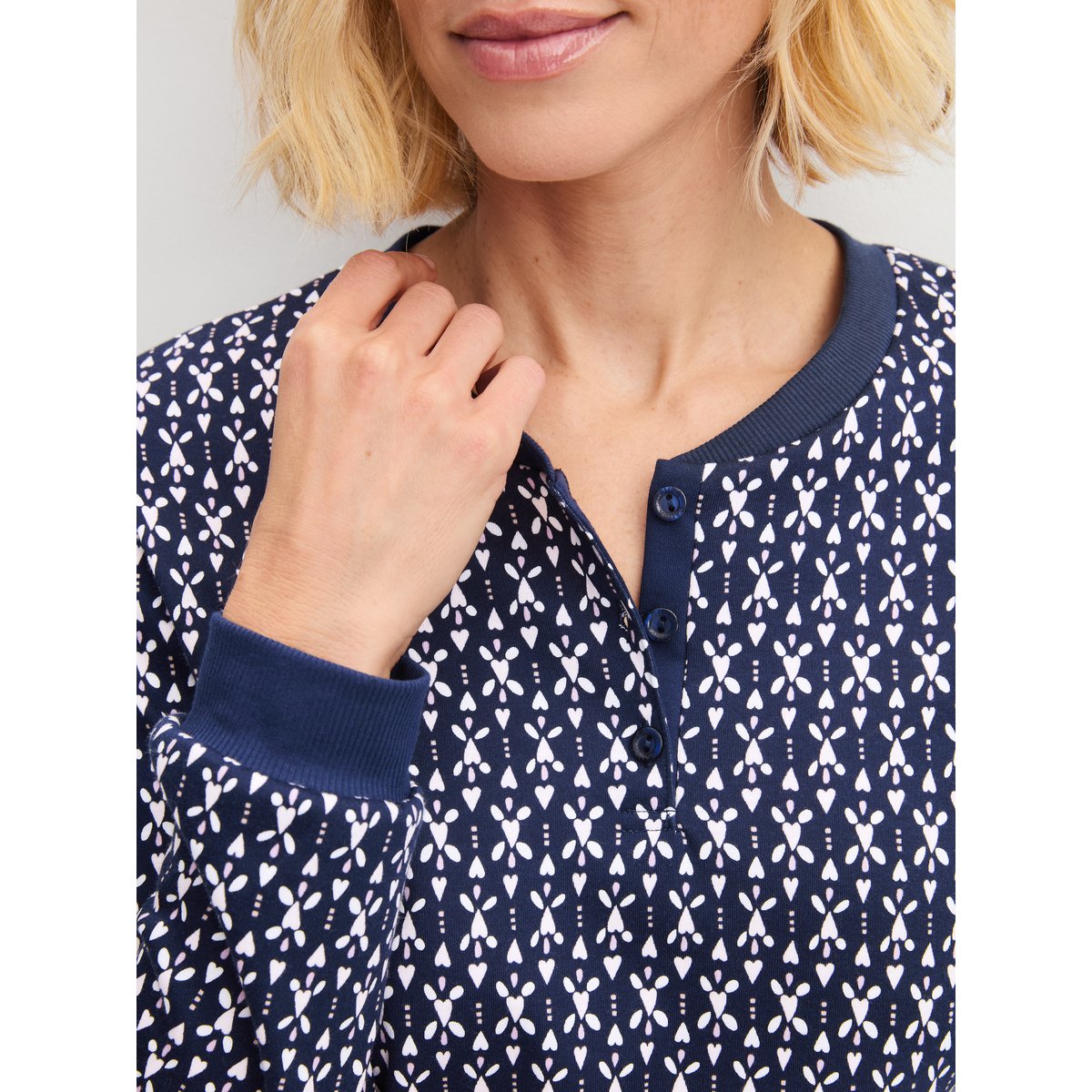 manches longues Coton MIDNIGHT HEARTS bleu paon, CALIDA