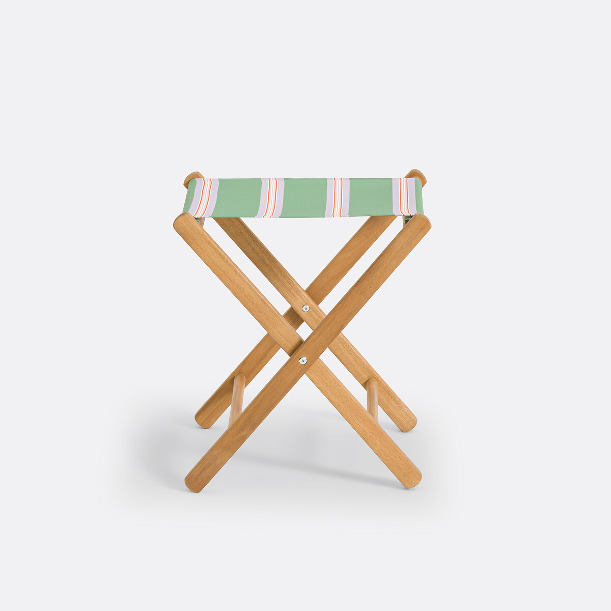 Taburete de productor, en acacia y lona, plegable, Veniza rayas verde, LA REDOUTE INTERIEURS