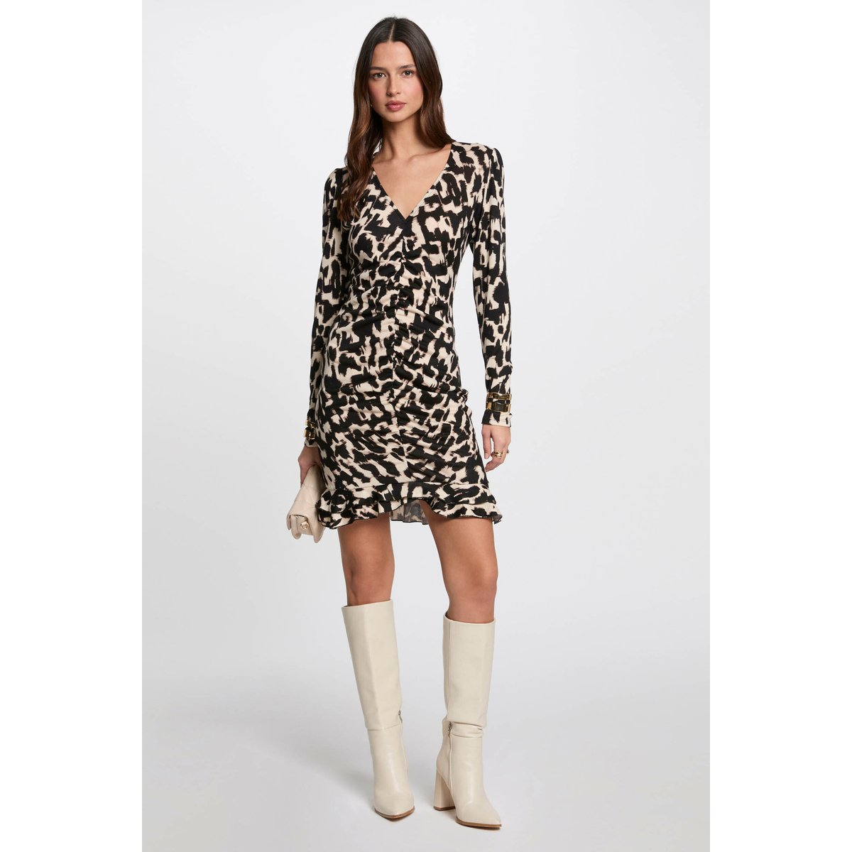 Robe courte ajustée imprimée multicolore, MORGAN